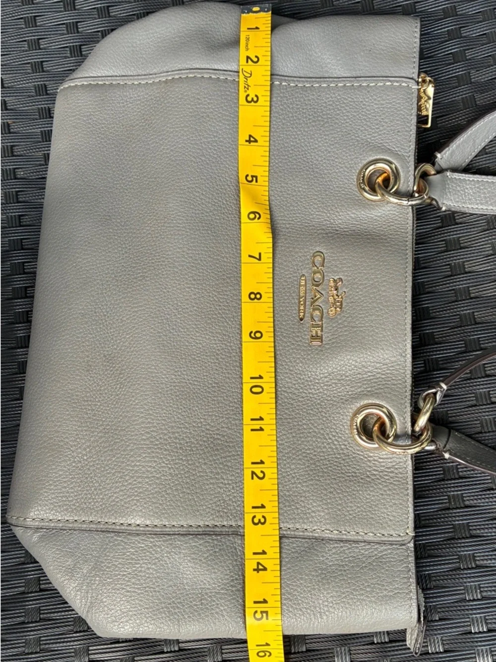 COACH Pebbled Leather Tote in Light Gray with Gold Hardware